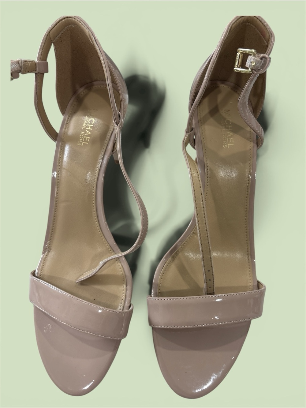 Michael Kors Nude Patent Ankle Strap Heels Sandals Size 9M